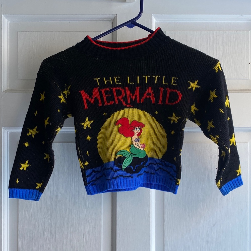 Vintage The Little Mermaid Disney Kids Sweater 4T 5T 80s 90s Novelty Knit Stars